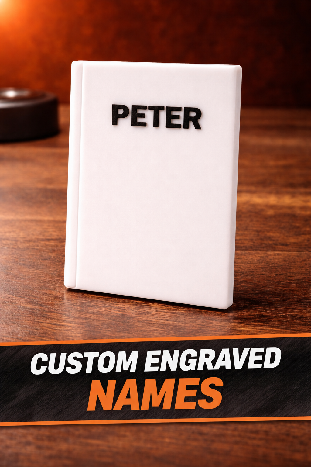 Custom white wallet engraved with Peter's name